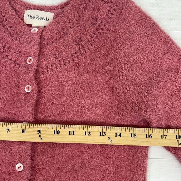 The Reeds x J.Crew Size M Fuzzy Cardigan Sweater Flamingo Pink Eyelash Preppy - Picture 13 of 16